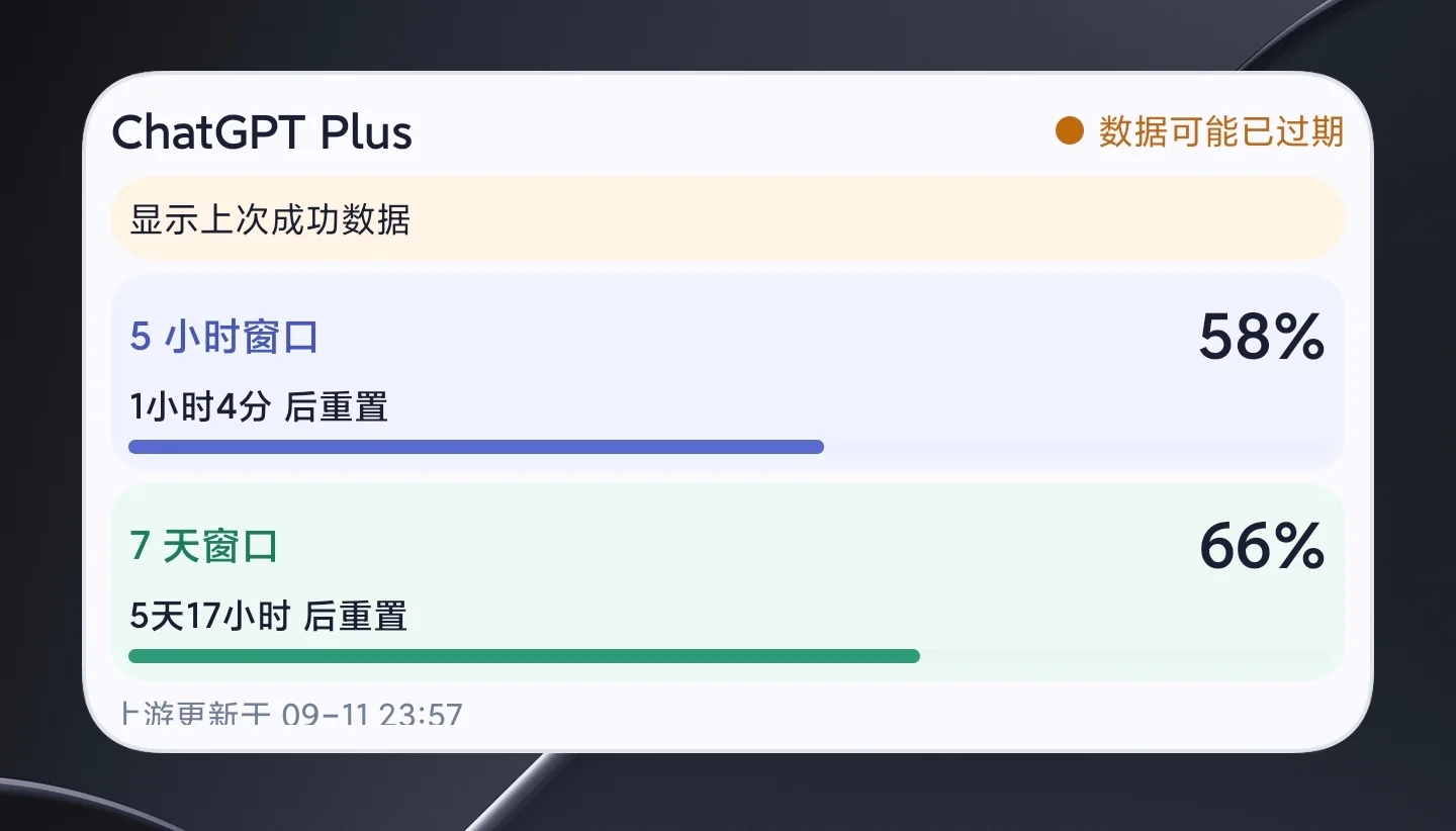 第一版小组件：窗口卡片底部加入独立进度条，底部操作按钮不可见